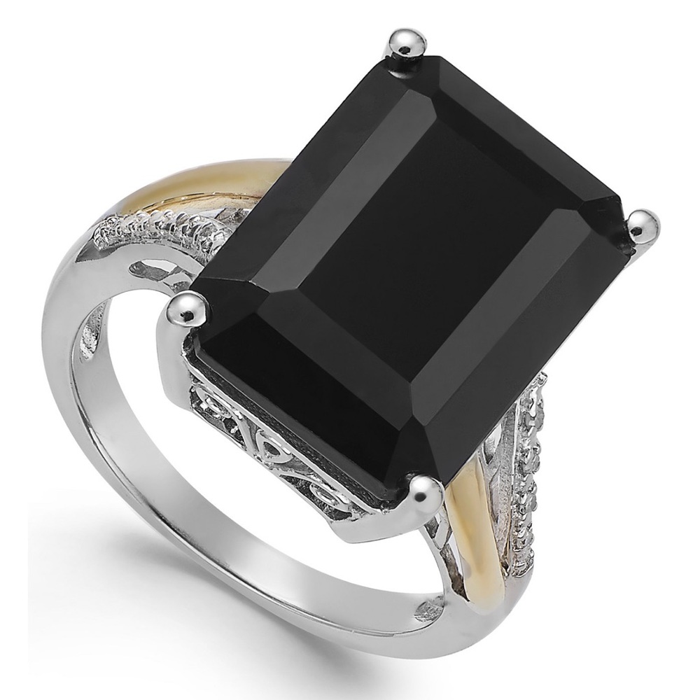 10.5 ct. tw black onyx ring w/ 14k yellow gold & sterling silver band